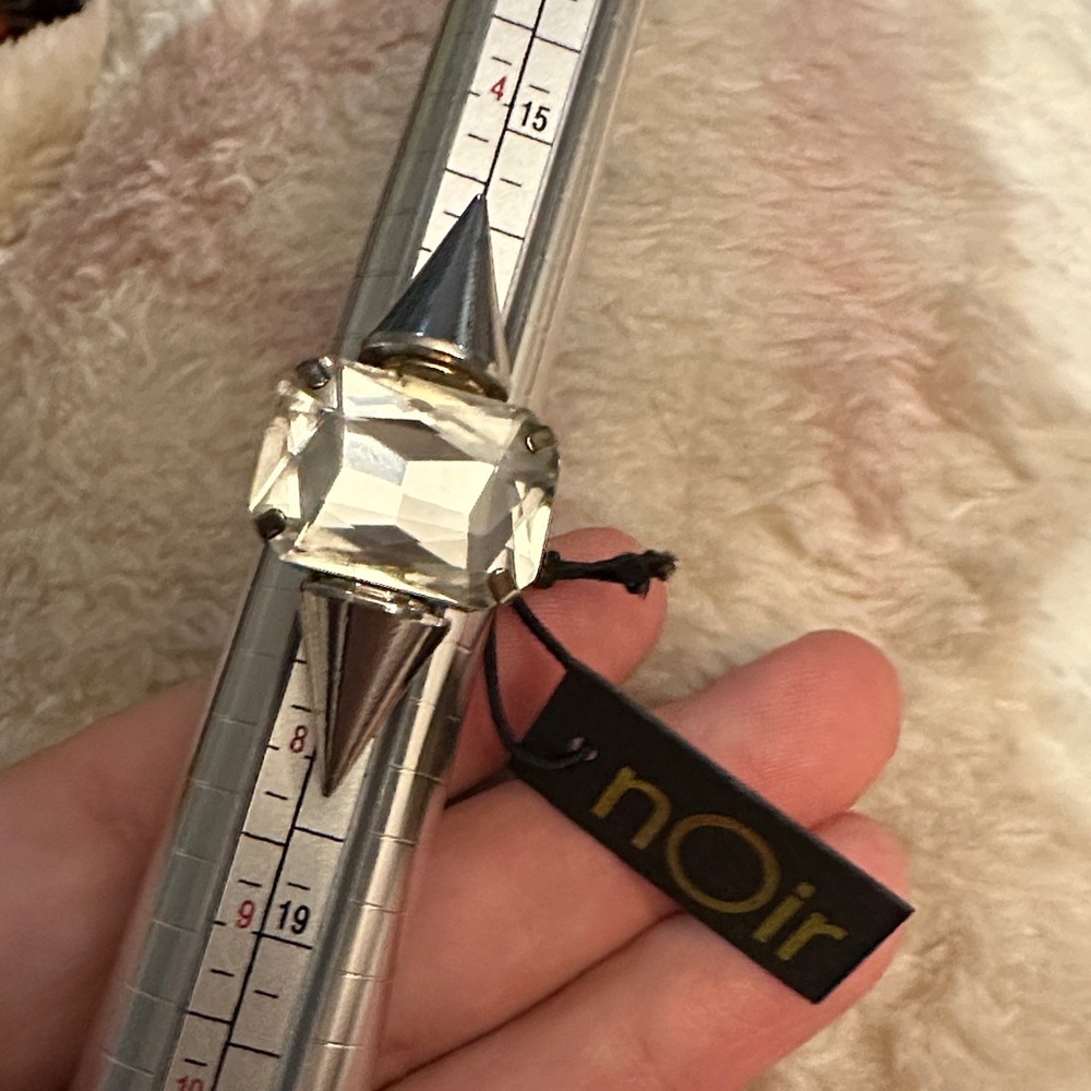 nOir Jewelry Clear Crystal Ring with Silver Spikes